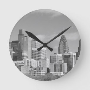 Philly skyscrapers black and white round clock