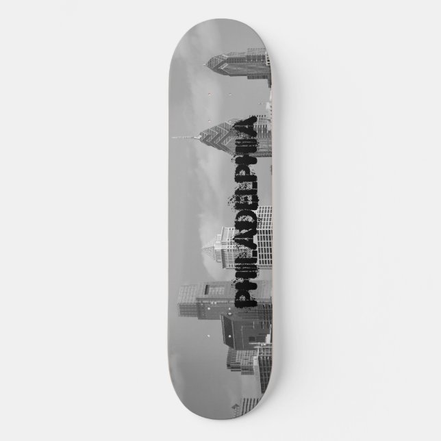 Philly skyscrapers black and white skateboard (Front)