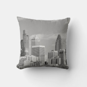 Philly skyscrapers black and white throw pillow