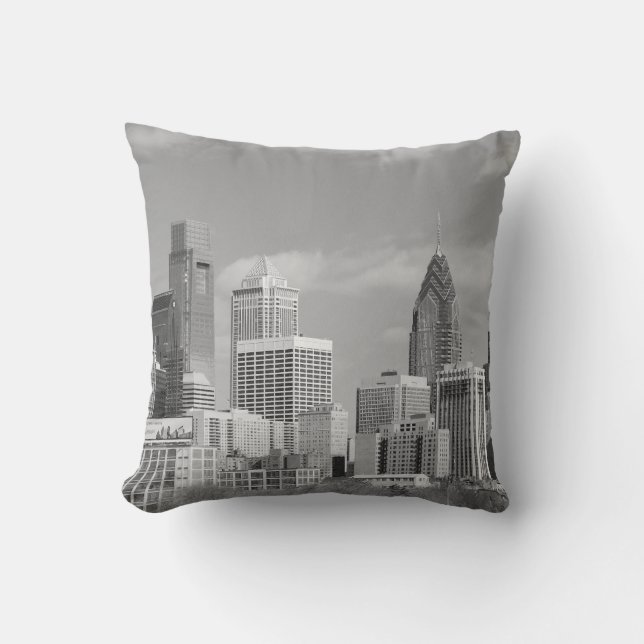 Philly skyscrapers black and white throw pillow (Front)