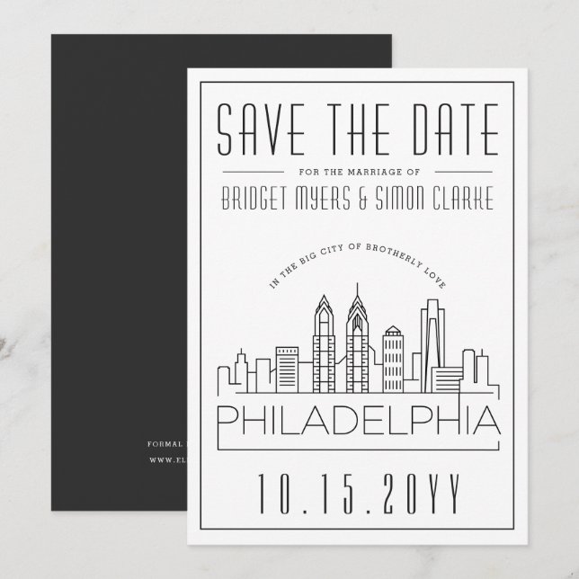 Philly Wedding | Stylized Skyline Save the Date Invitation (Front/Back)