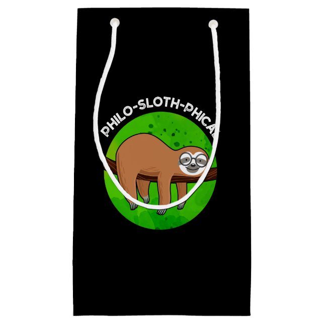 Philo-sloth-phical Funny Animal Sloth Pun Dark BG Small Gift Bag (Front)