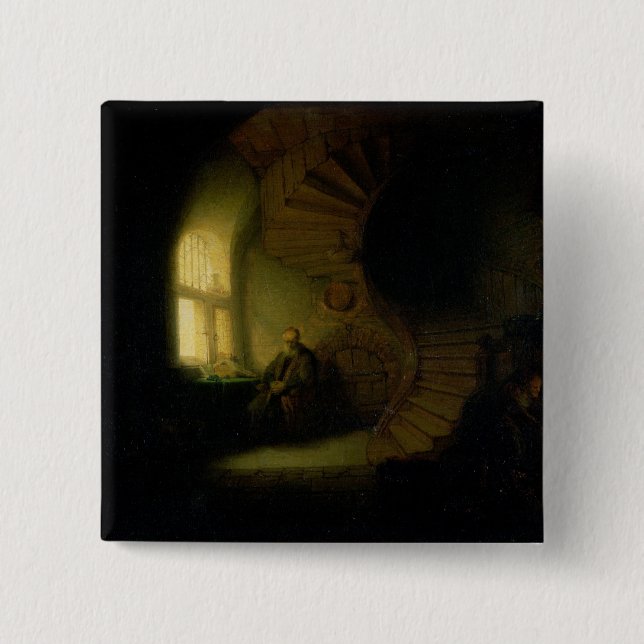 Philosopher in Meditation, 1632 2 Inch Square Button (Front)