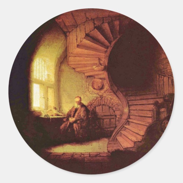 Philosopher In Meditation. By Rembrandt Van Rijn Classic Round Sticker (Front)