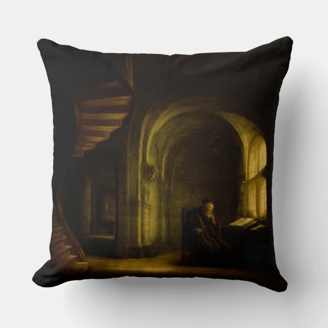 Philosopher with an Open Book, 1625-7 (oil on pane Throw Pillow (Front)