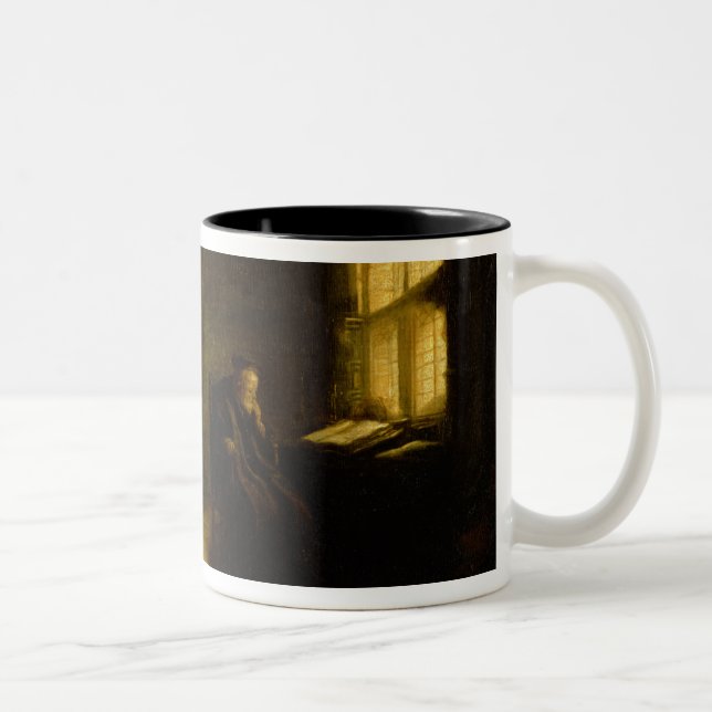 Philosopher with an Open Book, 1625-7 (oil on pane Two-Tone Coffee Mug (Right)
