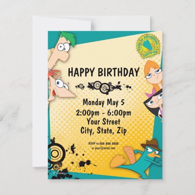 Phineas et Ferb Invitation d'anniversaire (Devant)