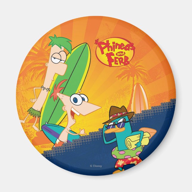 Phineas, Ferb and Agent P Surf Magnet (Front)