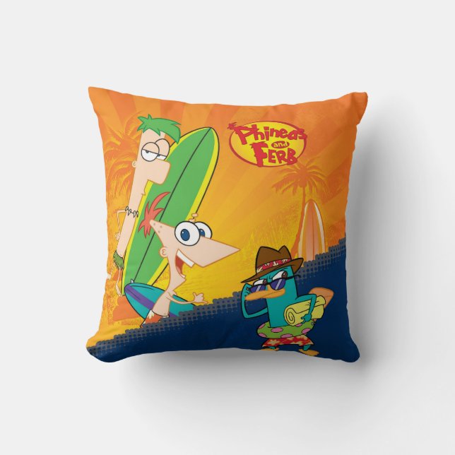 Phineas, Ferb and Agent P Surf Throw Pillow (Front)