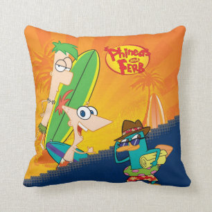 Phineas, Ferb and Agent P Surf Throw Pillow