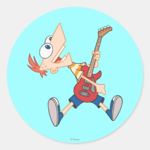 Phineas Rocking Out with Guitar Classic Round Sticker