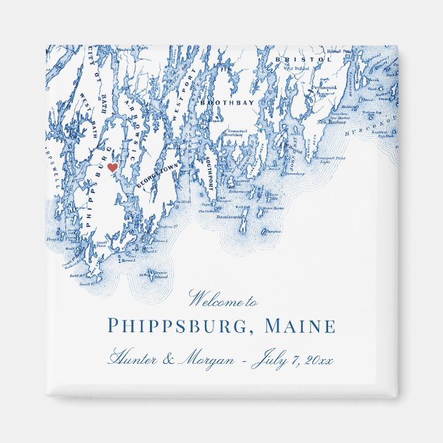 Phippsburg Maine Map Elegant Wedding Favour Magnet (Front)