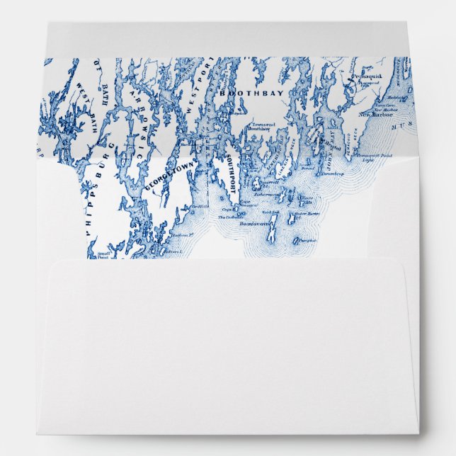 Phippsburg Maine Map White Wedding Envelope (Back (Bottom))