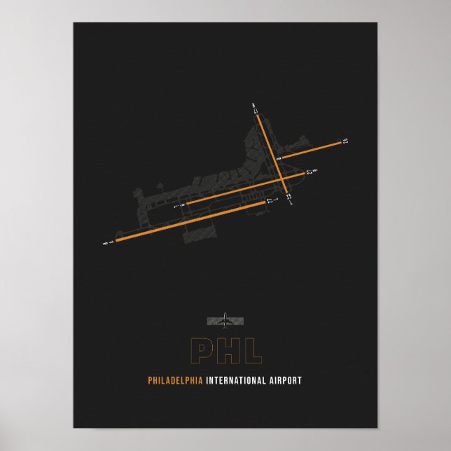 PHL - Philadelphia Airport Runway Diagram Art Poster (Front)