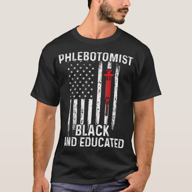 Phlebotomist Info Black Phlebotomy Technician T-Shirt (Front)