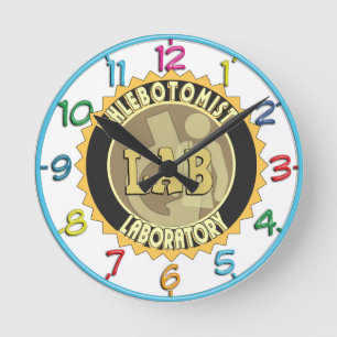 PHLEBOTOMIST LABORATORY BADGE LOGO ROUND CLOCK