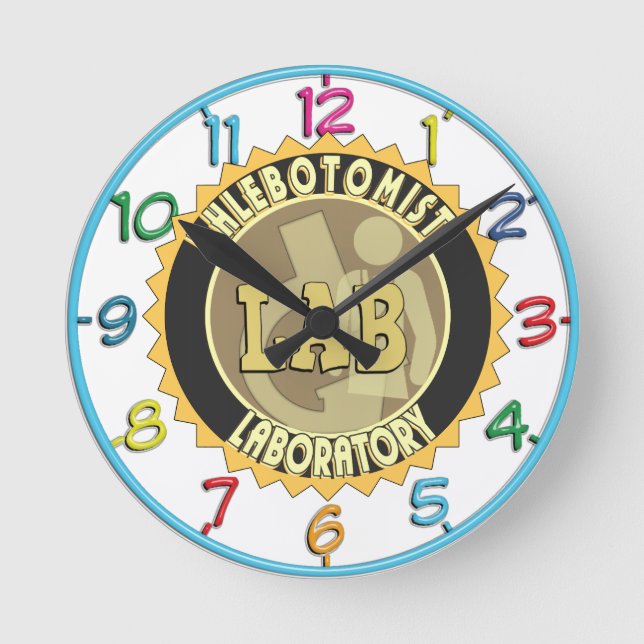 PHLEBOTOMIST LABORATORY BADGE LOGO ROUND CLOCK (Front)