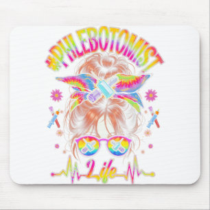 Phlebotomist Life Messy Bun Women Nurse Phlebotomy Mouse Pad