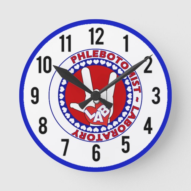 PHLEBOTOMIST LOVE LOGO LABAORTORY ROUND CLOCK (Front)
