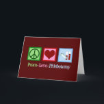 Phlebotomist Peace Love Phlebotomy Office Holiday Card<br><div class="desc">A cool Phlebotomist Christmas gift for an expert at blood draws and needles. A peace sign,  heart,  and vials of blood. Peace Love Phlebotomy.</div>