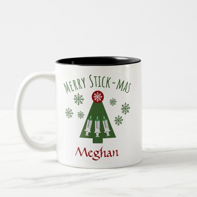 Phlebotomist Personal Cute Christmas Tree Syringe Two-Tone Coffee Mug (Left)