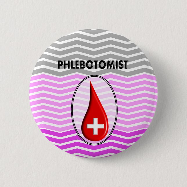Phlebotomist Pink Chevron Blood Drop 2 Inch Round Button (Front)