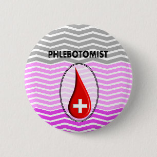 Phlebotomist Pink Chevron Blood Drop 2 Inch Round Button