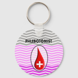 Phlebotomist Pink Chevron Blood Drop Keychain