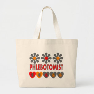Phlebotomist RETRO Flowers T-Shirt Large Tote Bag