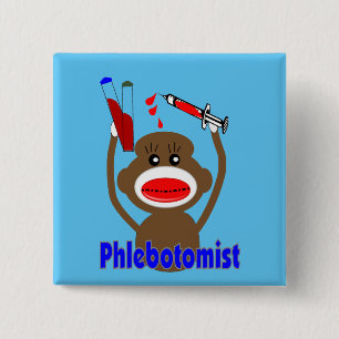 Phlebotomist Sock Monkey 2 Inch Square Button
