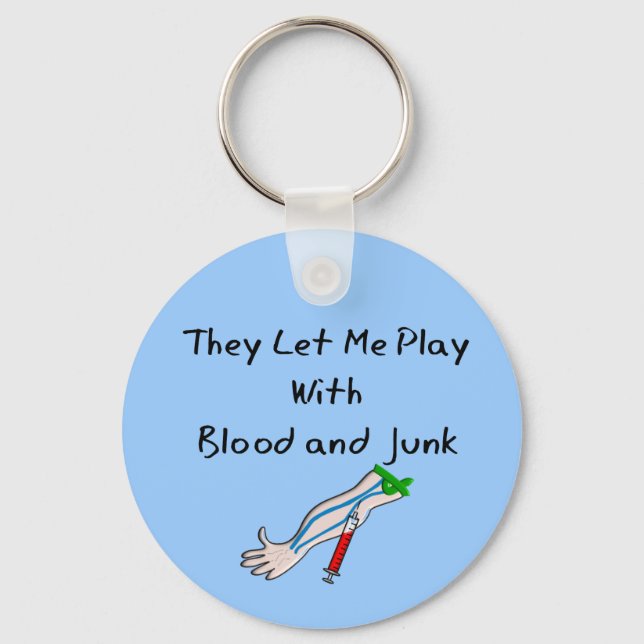 Phlebotomist T-Shirts and Gifts "Blood and Junk" Keychain (Front)