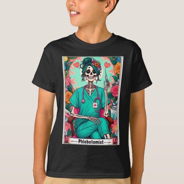 Phlebotomist Tarot Card Skeleton Phlebotomy Tech P T-Shirt (Front)