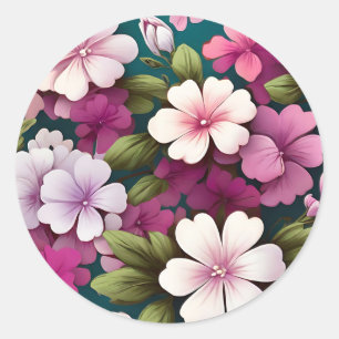 Phlox  Colourful Floral Pattern Classic Round Sticker