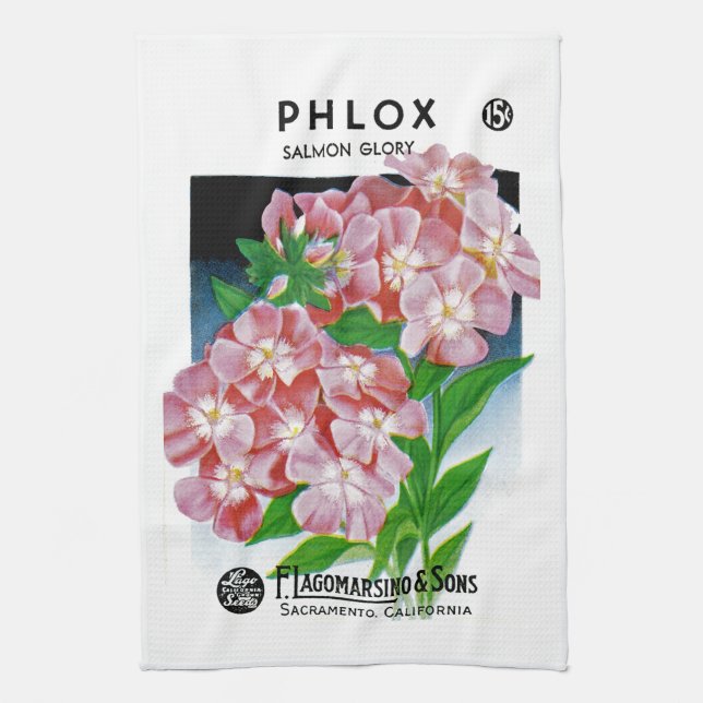Phlox Seed Packet Label Kitchen Towel (Vertical)