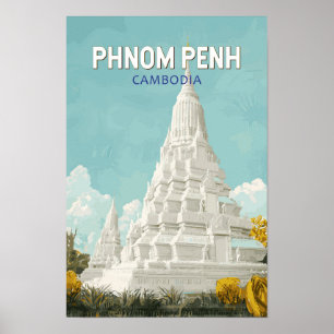 Phnom Penh Cambodia Illustration Travel Art Retro Poster