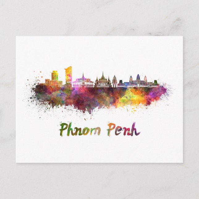Phnom Penh skyline in watercolor Postcard (Front)