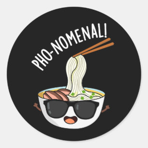 Pho-nomenal Funny Pho Soup Puns Dark BG Classic Round Sticker