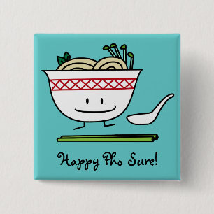 Pho Noodle Bowl Vietnam soup spoon chopsticks 2 Inch Square Button