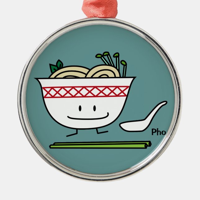 Pho Noodle Bowl Vietnam soup spoon chopsticks Metal Ornament (Front)