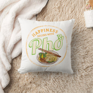 Pho Soup Retro Street Food Vintage Gourmet Vietnam Throw Pillow