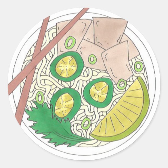 PHO Vietnamese Food Chicken Noodle Soup Chopsticks Classic Round Sticker (Front)