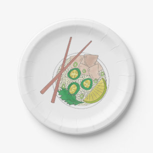 PHO Vietnamese Food Chicken Noodle Soup Chopsticks Paper Plate