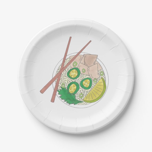 PHO Vietnamese Food Chicken Noodle Soup Chopsticks Paper Plate (Front)