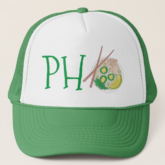 PHO Vietnamese Food Chicken Noodle Soup Chopsticks Trucker Hat (Front)