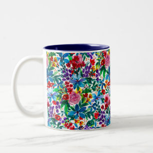 Phoebe Modern Watercolor Floral Two-Tone Coffee Mug