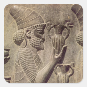 Phoenician carrying two offering, detail relief square sticker