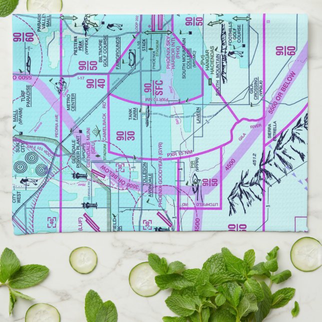 Phoenix Airport Flyway Chart Kitchen Towel (Folded)
