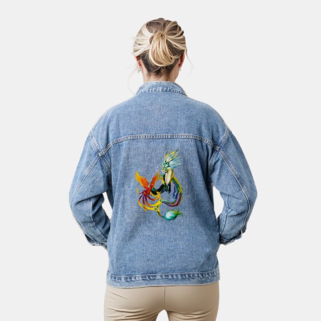 Phoenix And Dragon Battle To The Death Denim Jacket (Model)