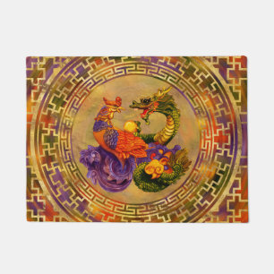Phoenix and Dragon - color and gold Doormat