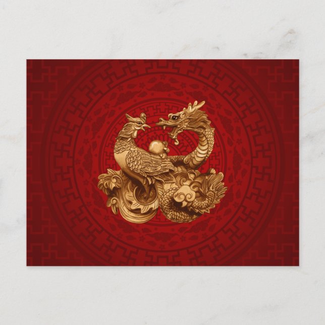 Phoenix and Dragon - on red Postcard (Front)